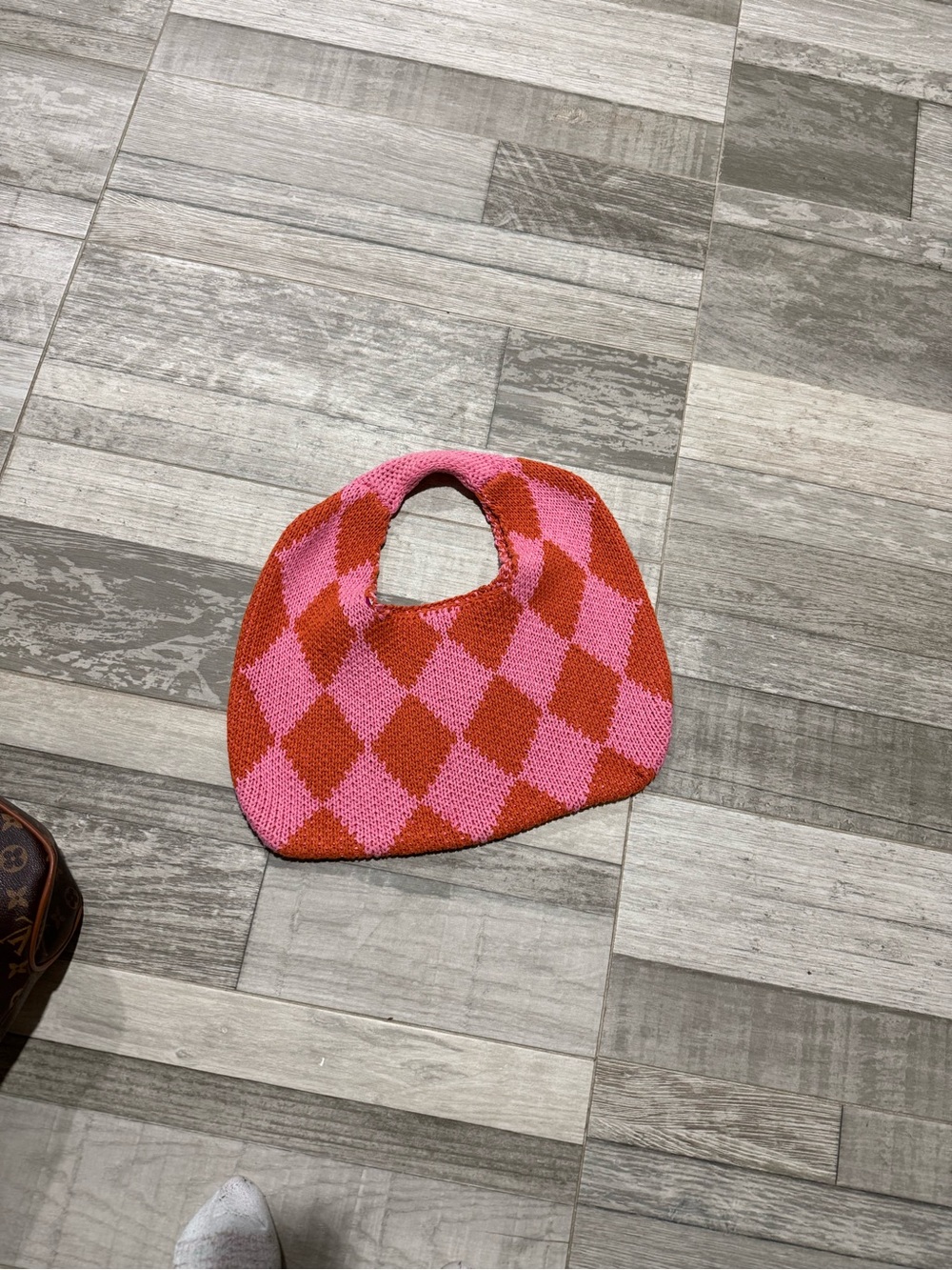 Pink and Red Argyle Knit Tote
